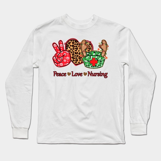 Peace Love Nursing Chirstmas Long Sleeve T-Shirt by lunamoonart